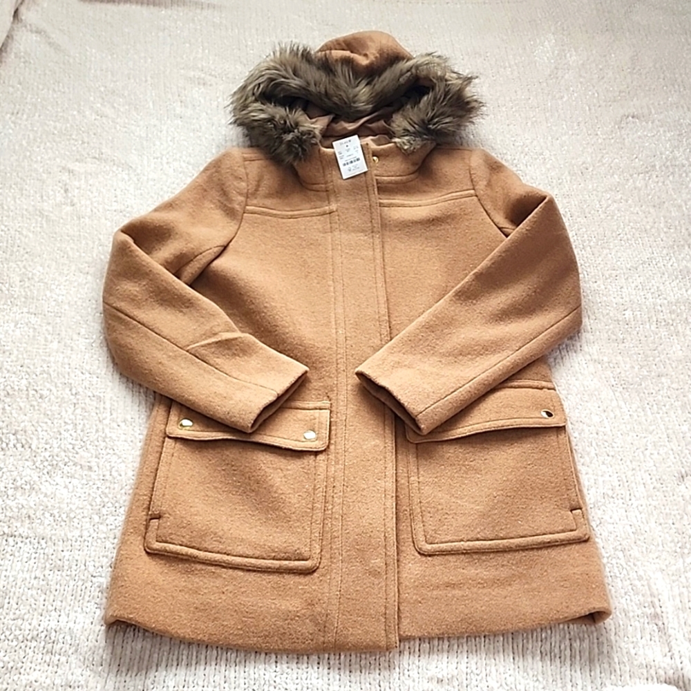 J Crew Camel Coat. Size 4. NWT